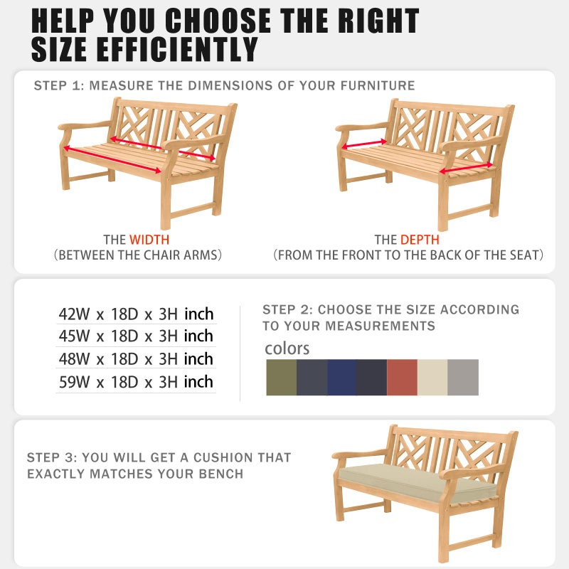 Favoyard Outdoor Bench Cushion 42 x 18 Inch Waterproof Patio Furniture Cushions 3-Year Color Fastness Garden Sofa Settee Couch Swing Pads with Handle and Adjustable Straps, Beige - Image 5